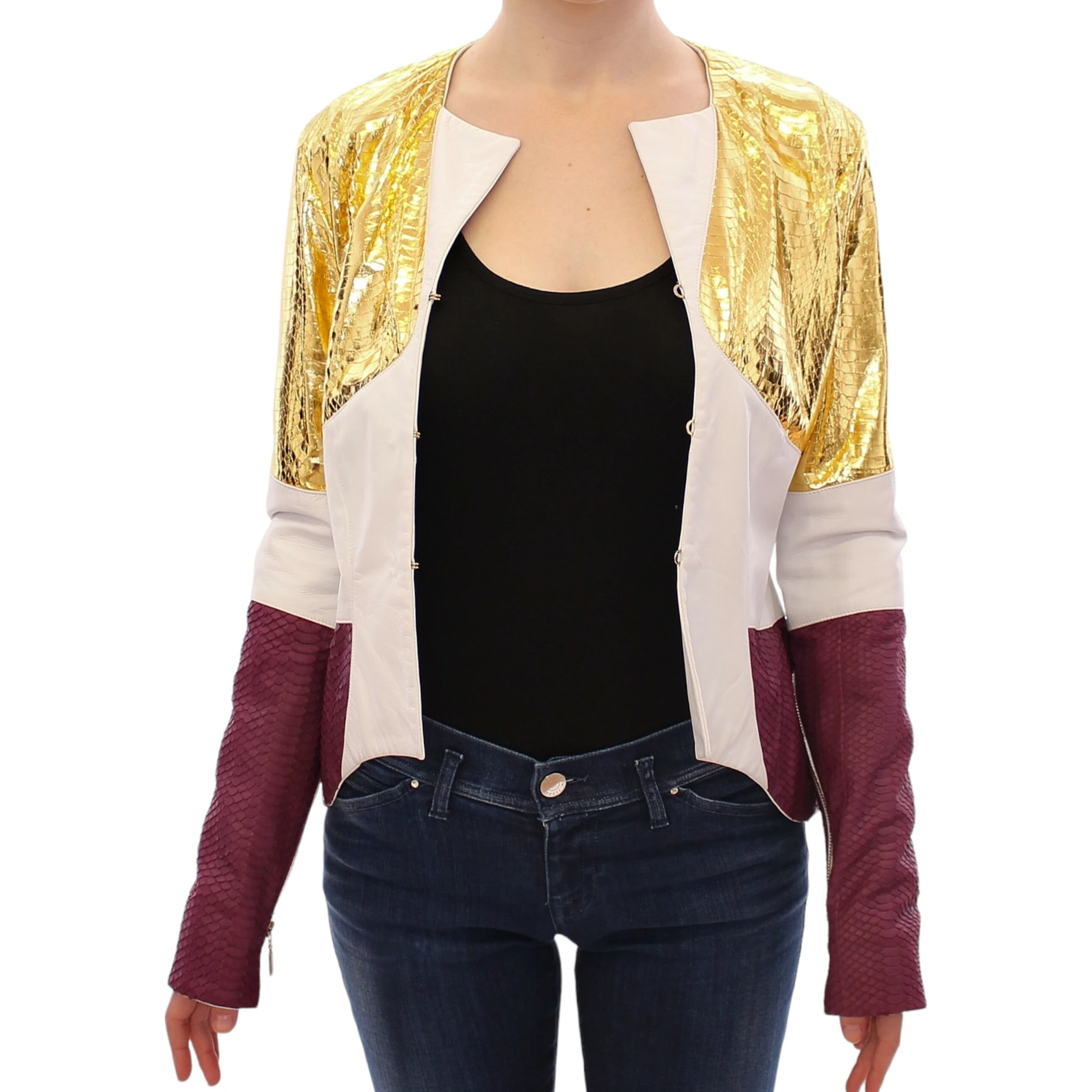 White Gold Purple Leather Jacket