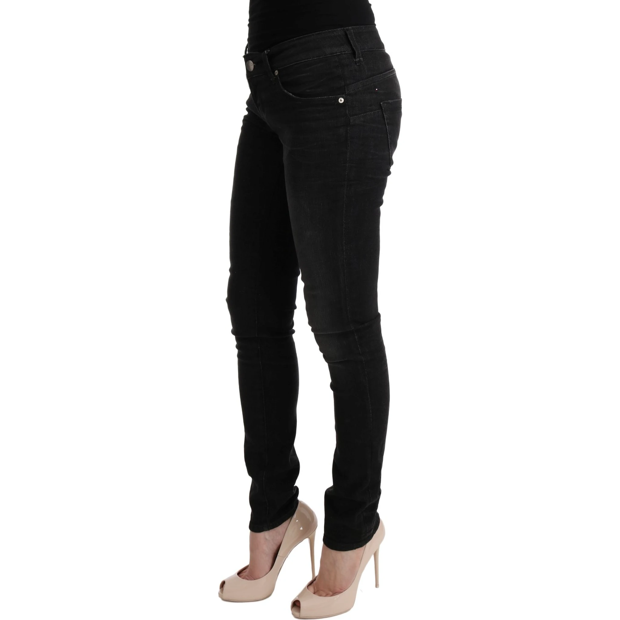 Black Denim Cotton Bottoms Slim Fit Jeans
