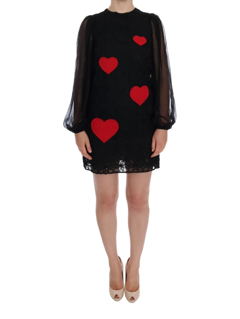 Black Lace Red Heart Shift Dress