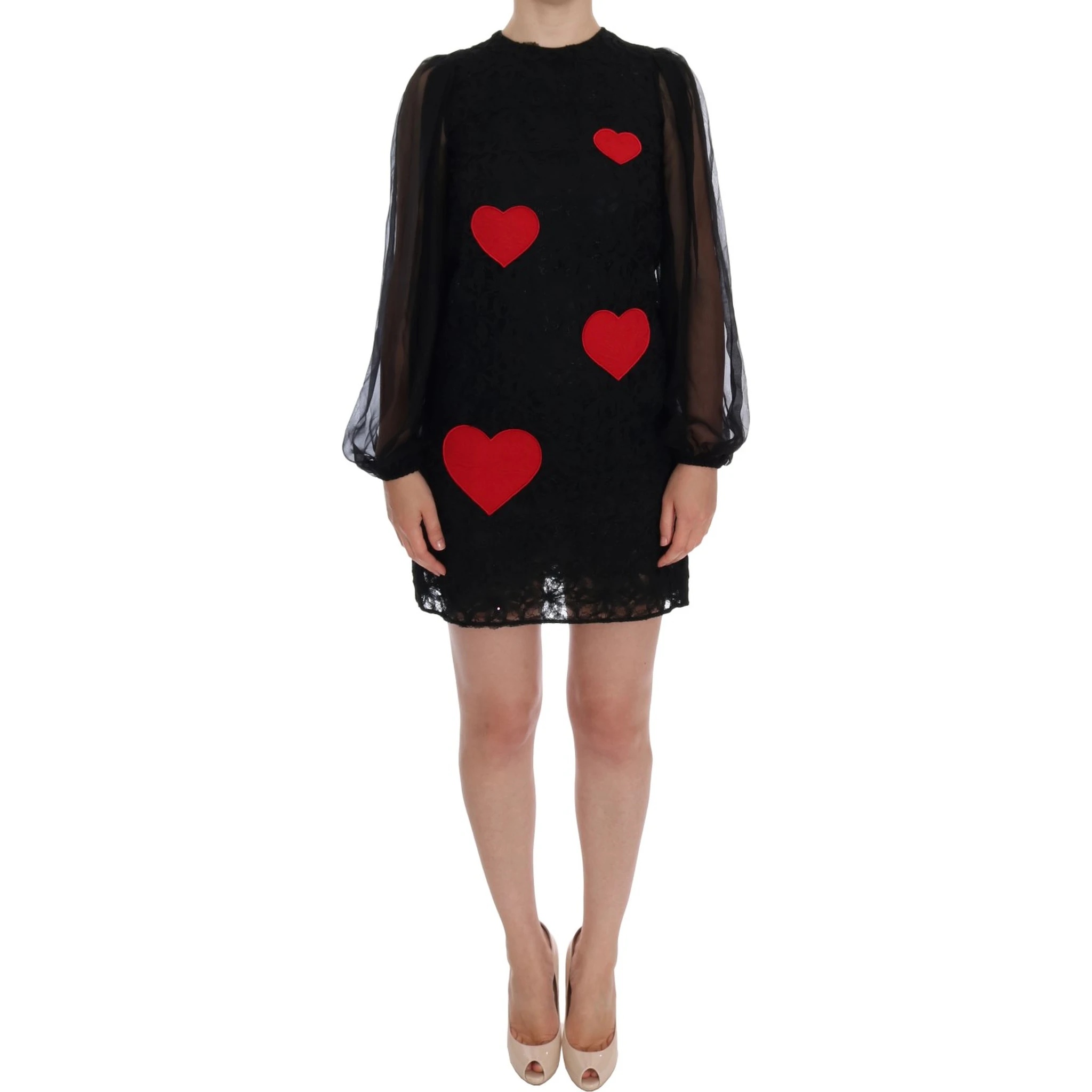 Black Lace Red Heart Shift Dress