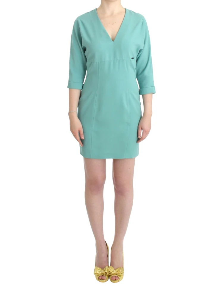 Elegant V-neck Midi Women's Dress In Green