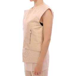 Beige brocade sleeveless jacket