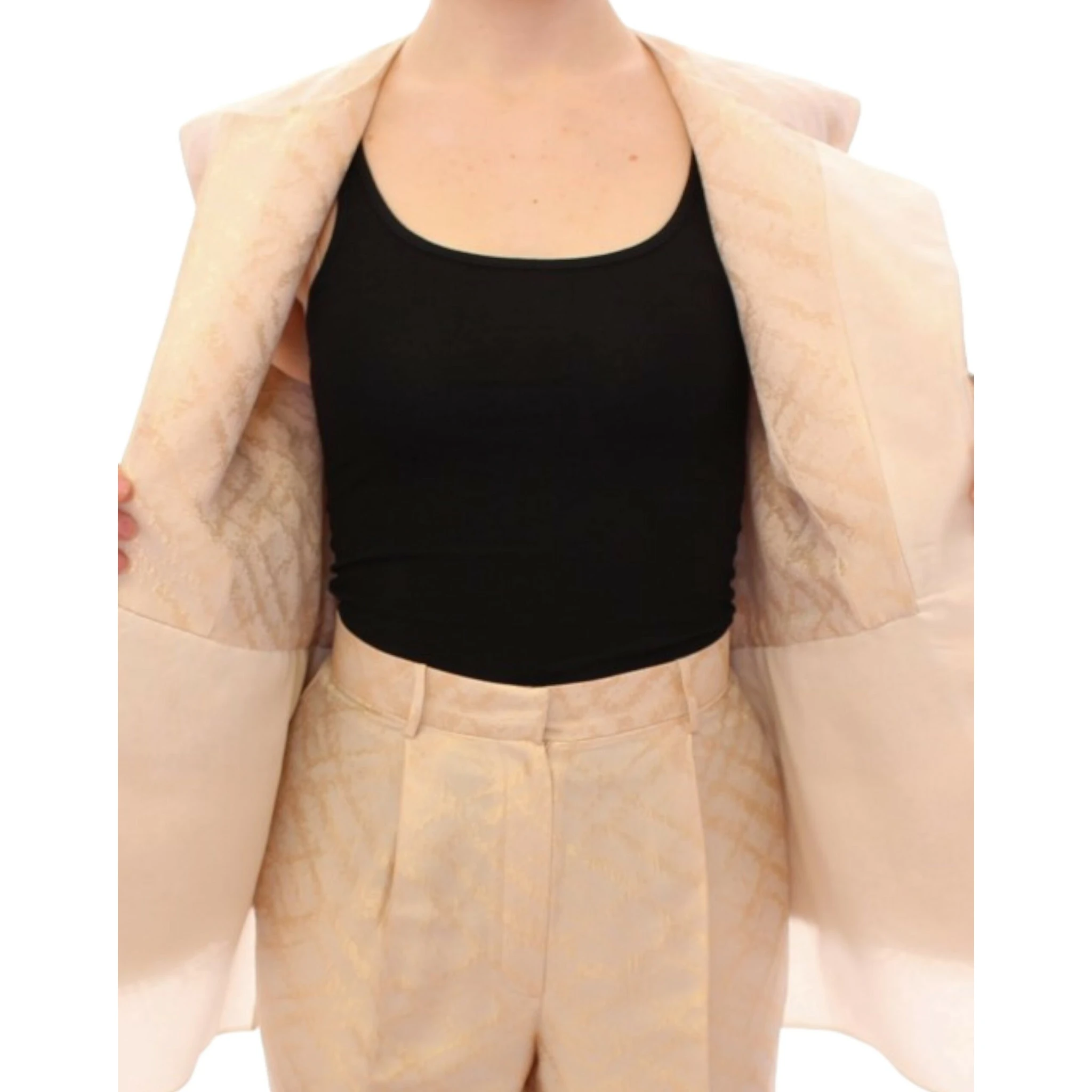 Beige brocade sleeveless jacket