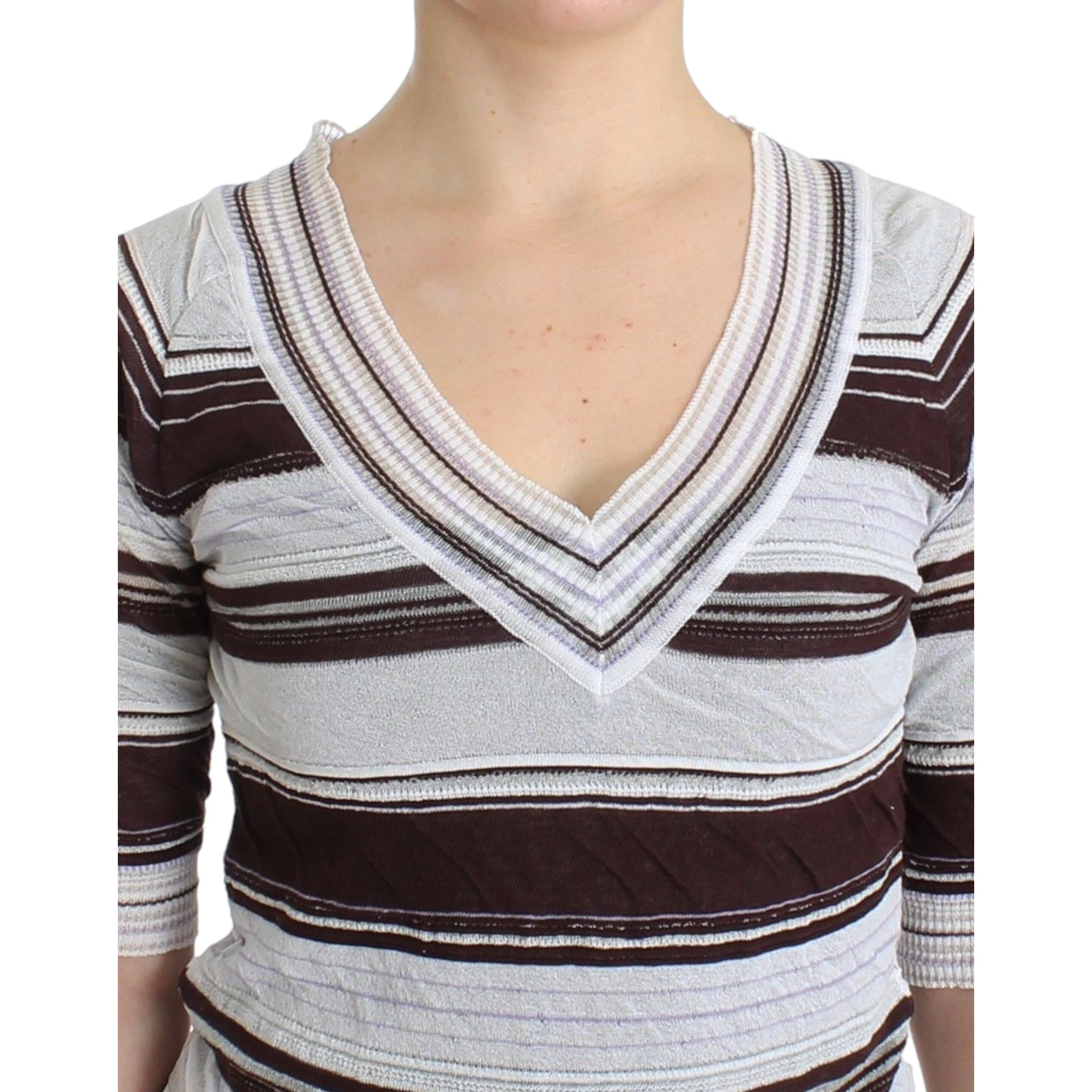 Striped Lace V-Neck Short Sleeve Top Sweater