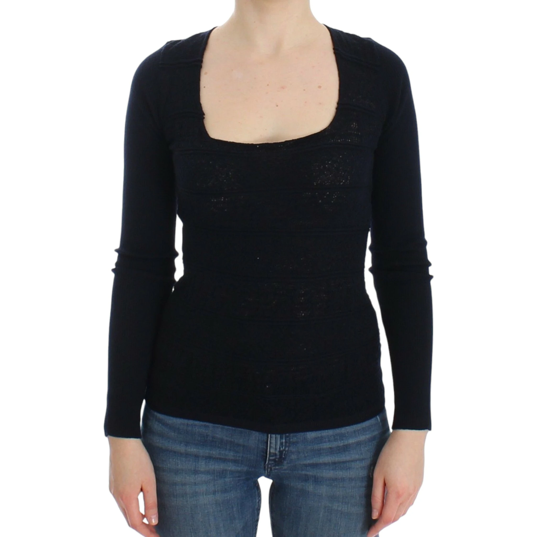 Women Knitted Wool Stretch Sweater Top In Blue