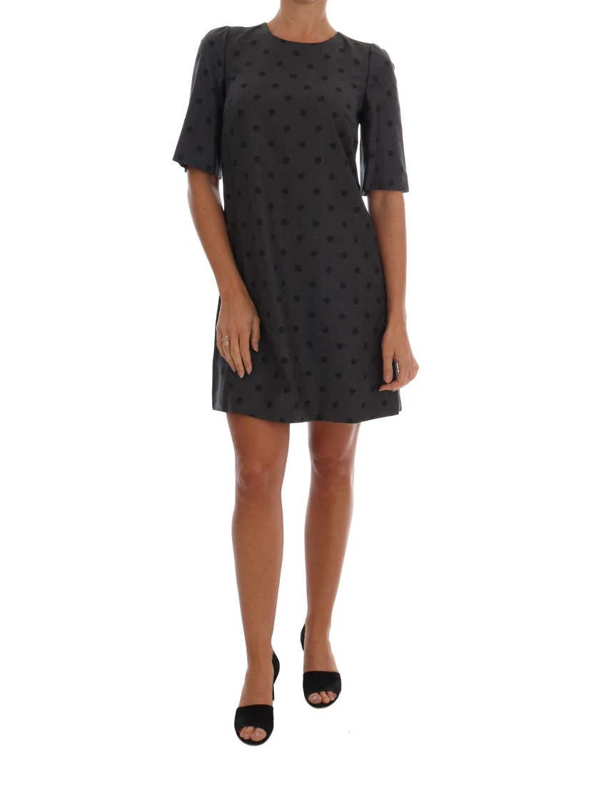 Gray Polka Dotted Sheath Wool Dress