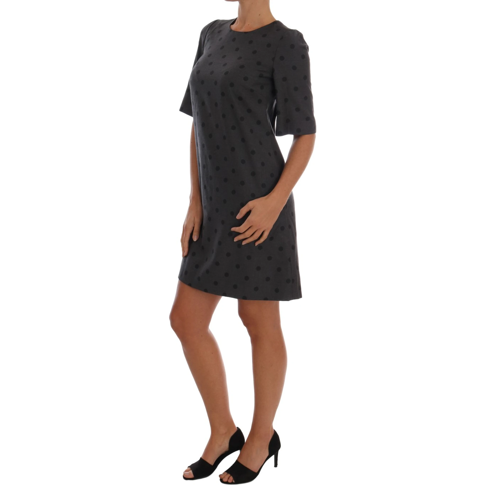 Gray Polka Dotted Sheath Wool Dress