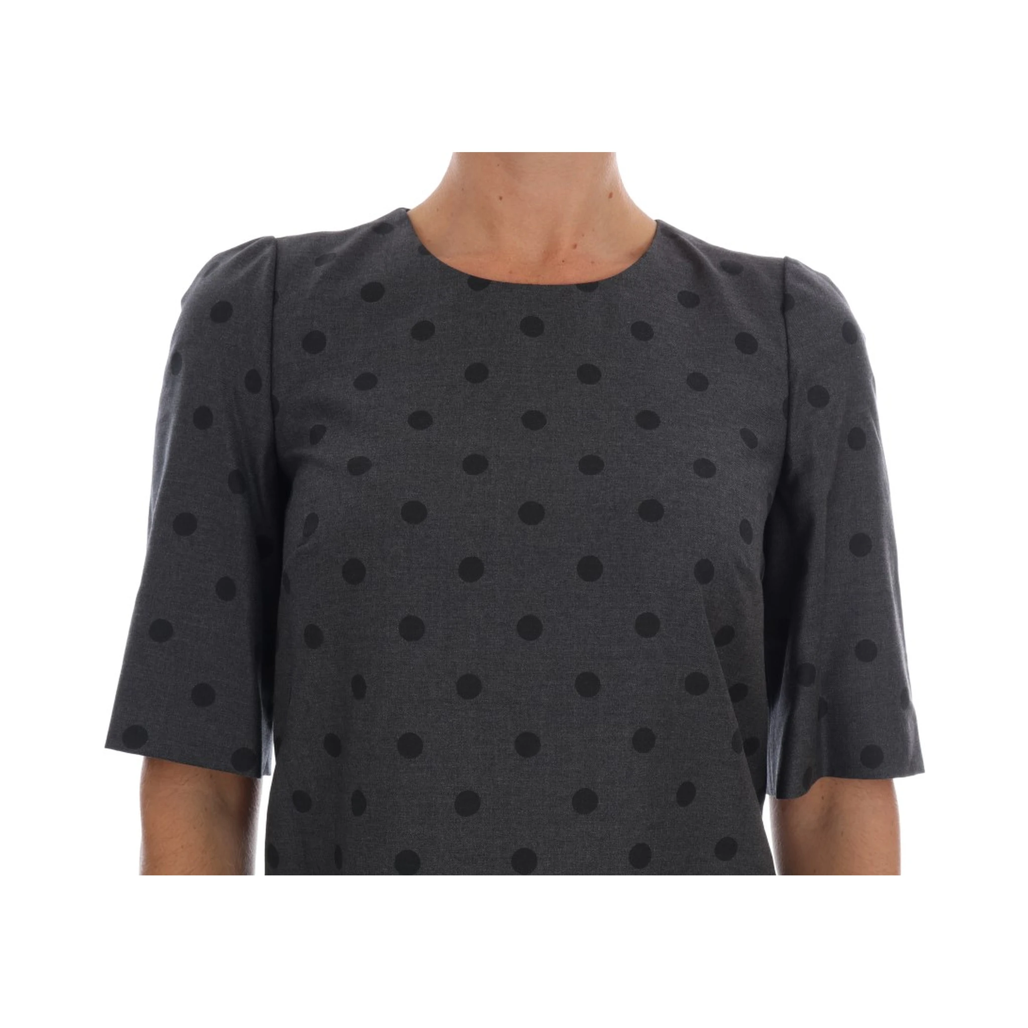 Gray Polka Dotted Sheath Wool Dress