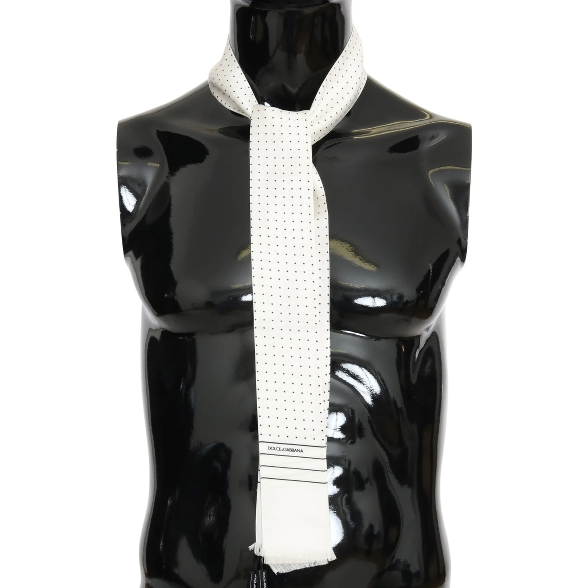 White Polka Dotted Silk Skinny Scarf