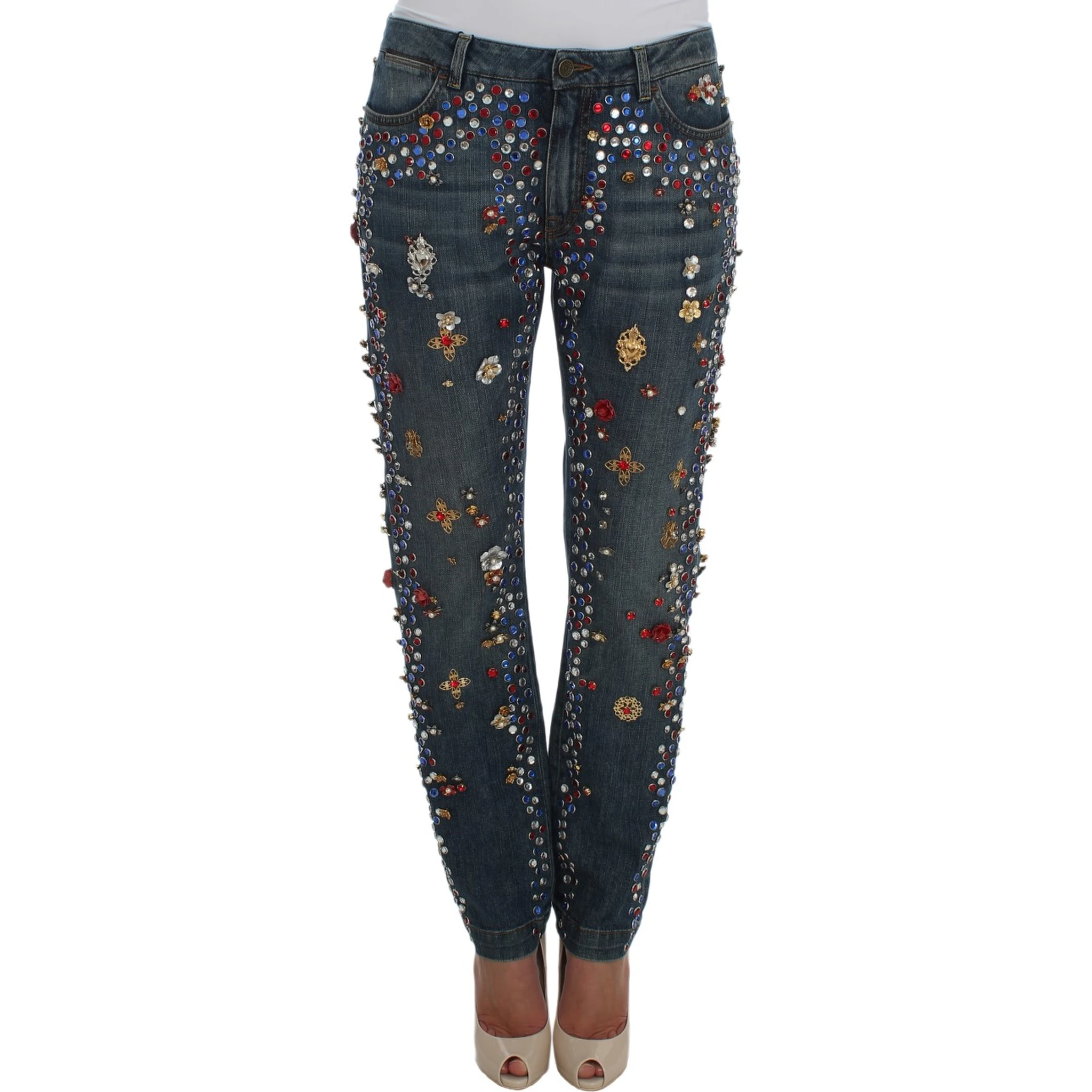 Crystal Roses Heart Embellished Jeans