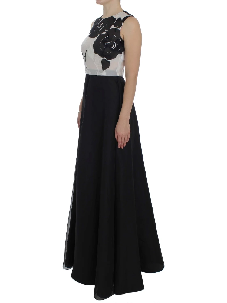 Black White Floral Silk Sheath Gown Dress alternative