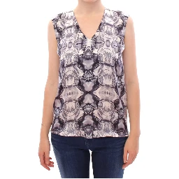 Gray Blue Silk Sleeveless Top Shirt Blouse