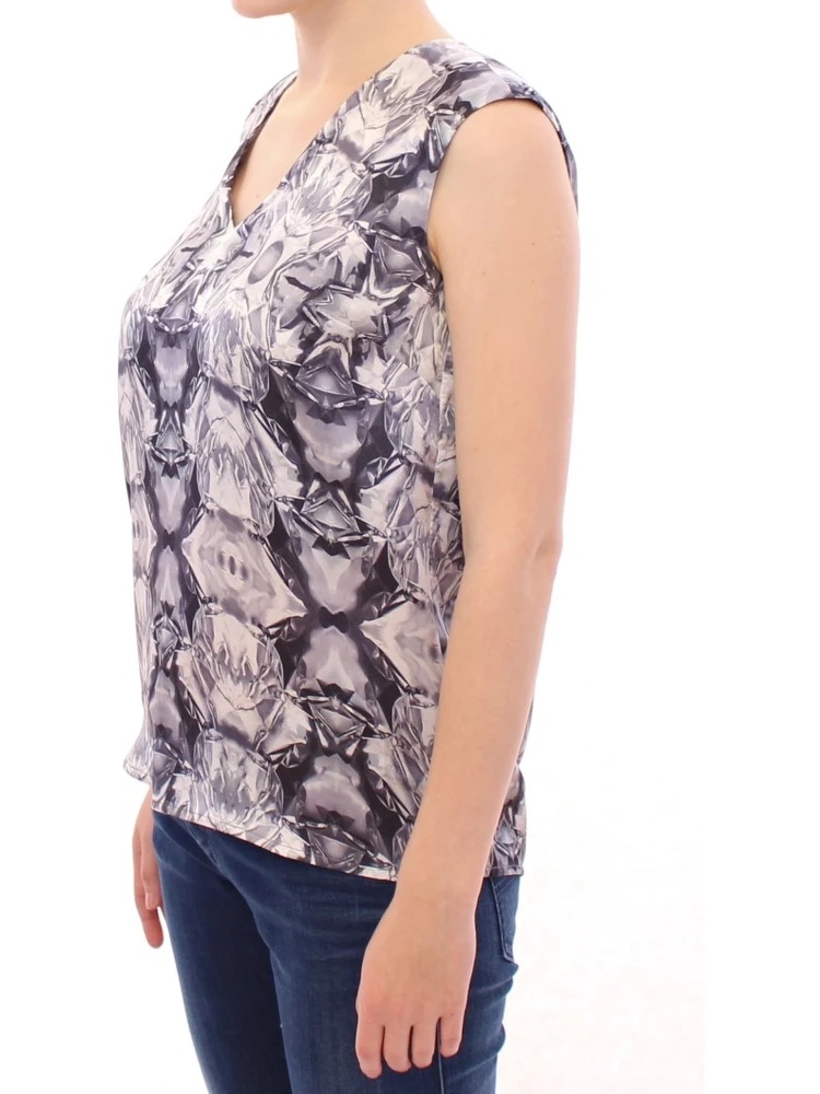 Gray Blue Silk Sleeveless Top Shirt Blouse alternative