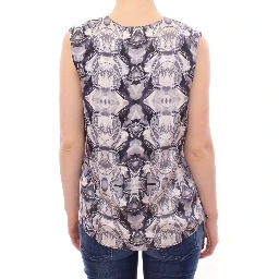 Gray Blue Silk Sleeveless Top Shirt Blouse