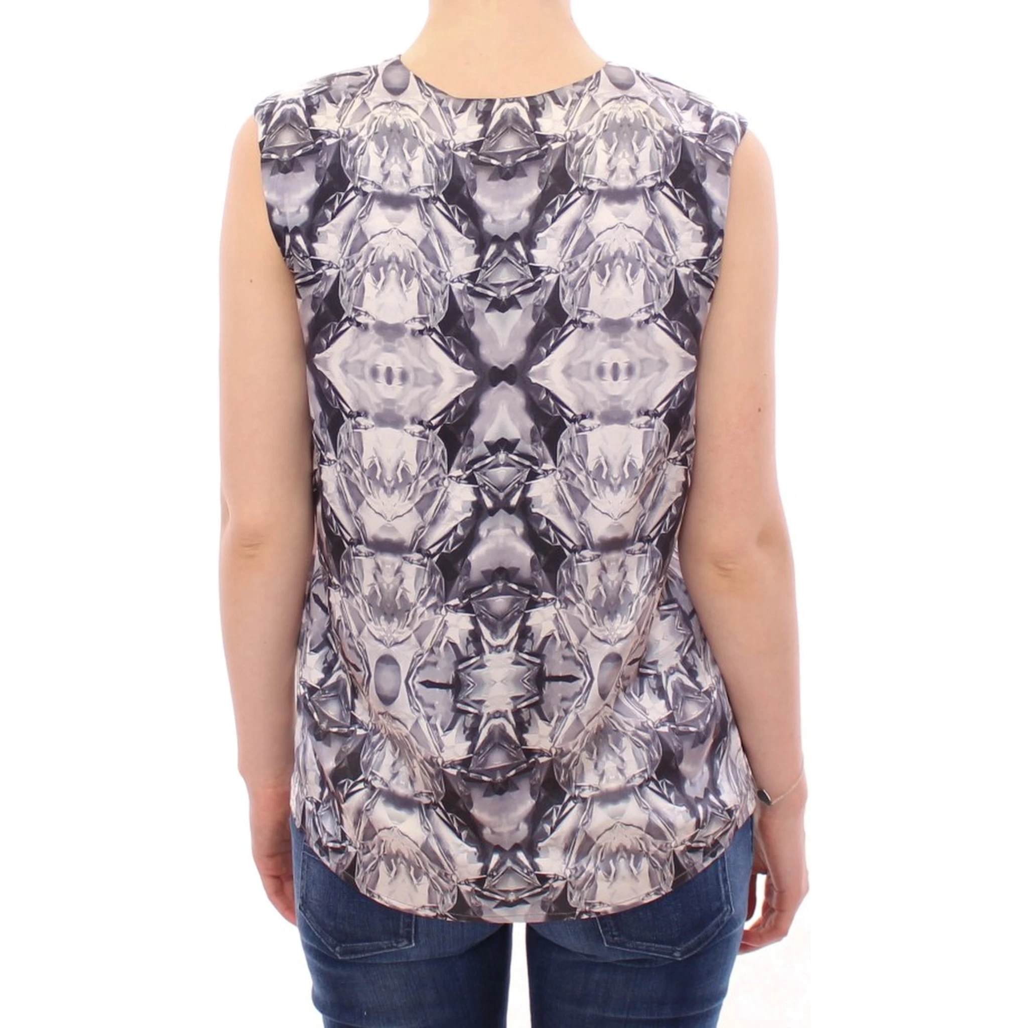 Gray Blue Silk Sleeveless Top Shirt Blouse