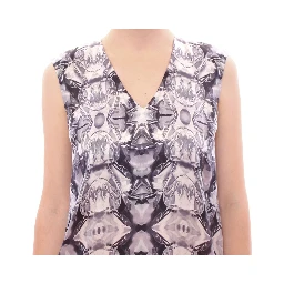 Gray Blue Silk Sleeveless Top Shirt Blouse