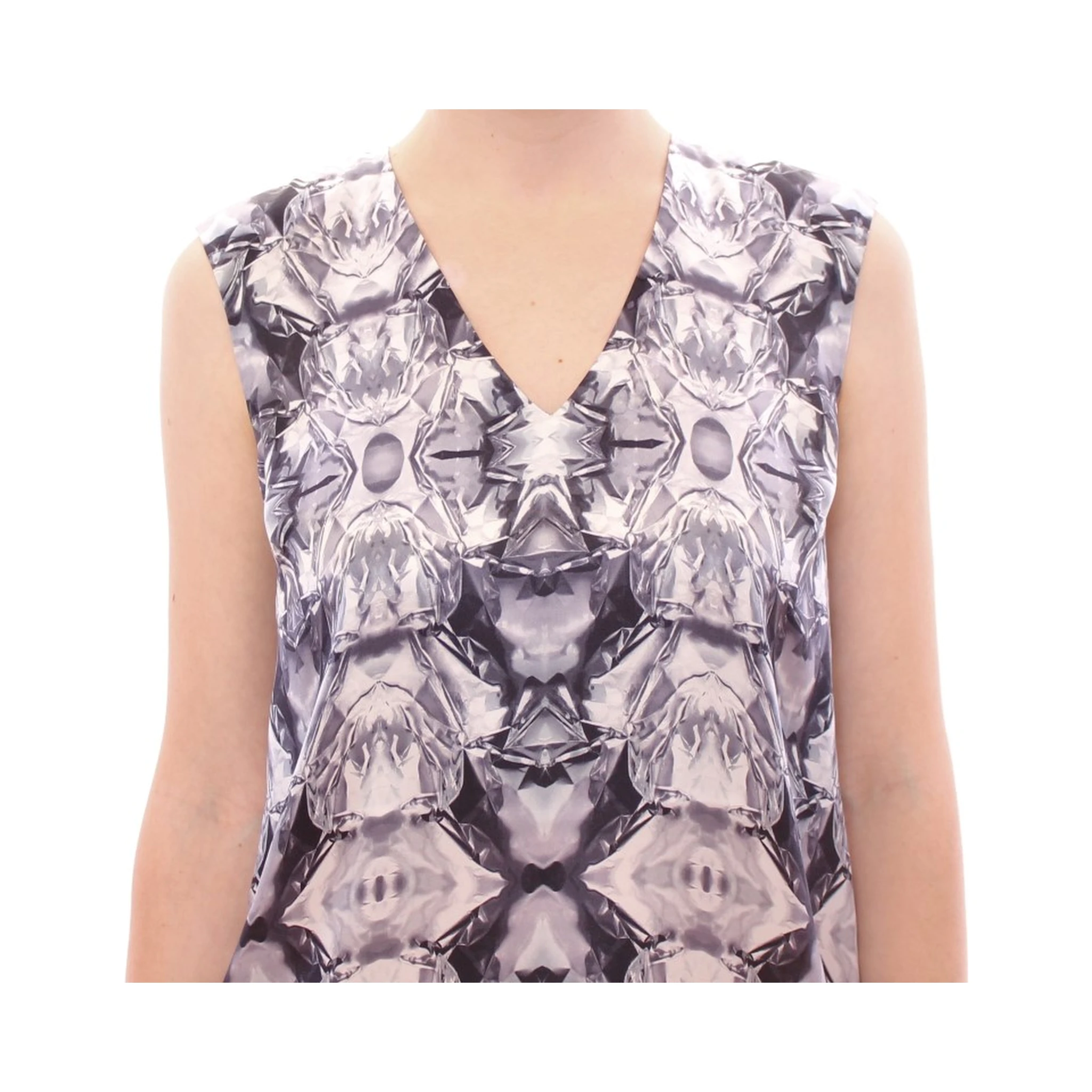 Gray Blue Silk Sleeveless Top Shirt Blouse