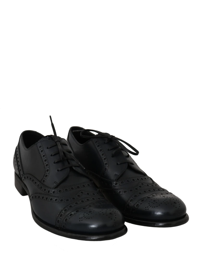 Dark Blue Leather Wingtip Oxford Dress Shoes