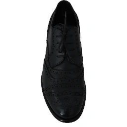 Dark Blue Leather Wingtip Oxford Dress Shoes