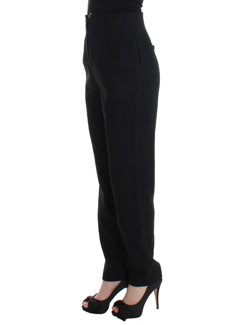 Black High Waist Straight Slim Dress Pants