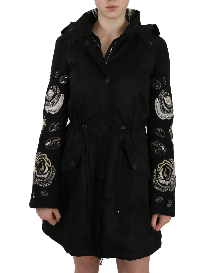 Floral Sequined Beaded Hooded Jacket Coat