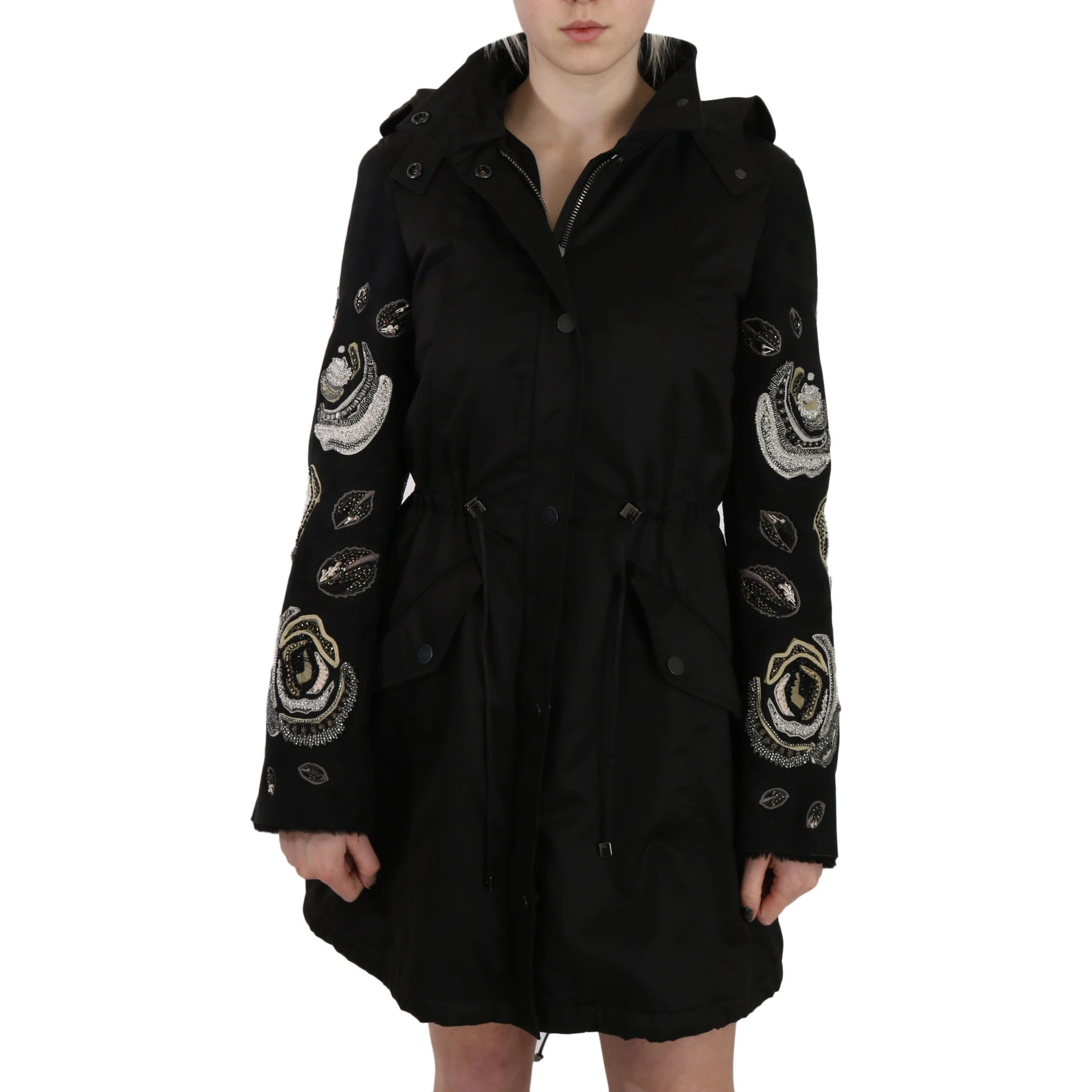 Floral Sequined Beaded Hooded Jacket Coat