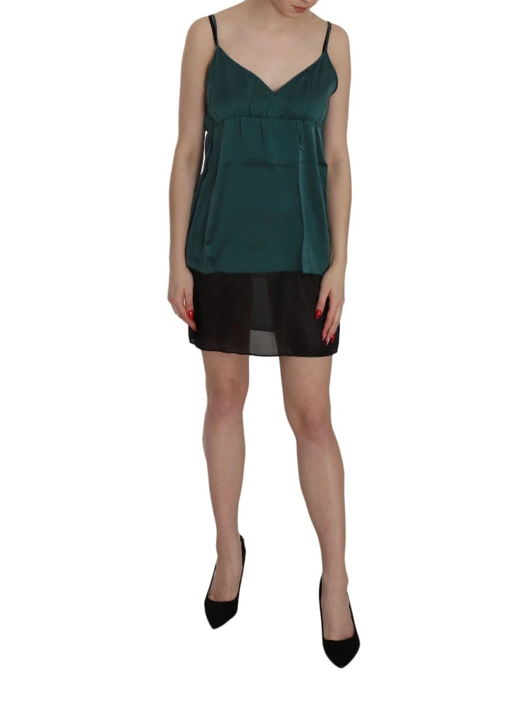 Silk Green Spaghetti Strap Shift Mini Dress