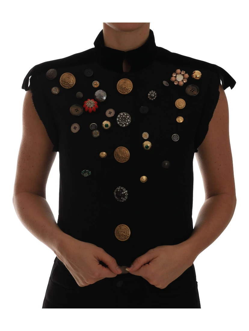 Black Embellished Floral Military Jacket Vest