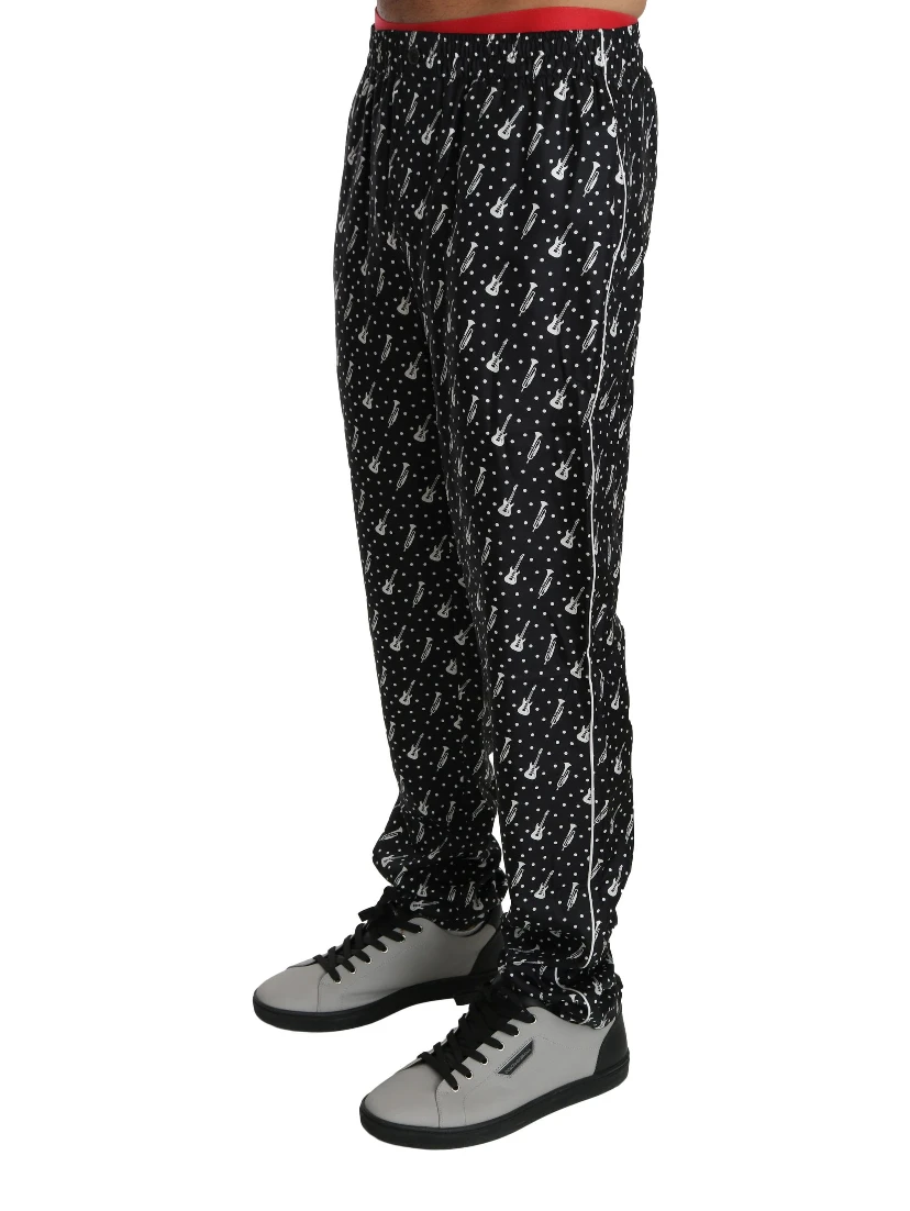 Silk Black Musical Instrument Trouser Pants
