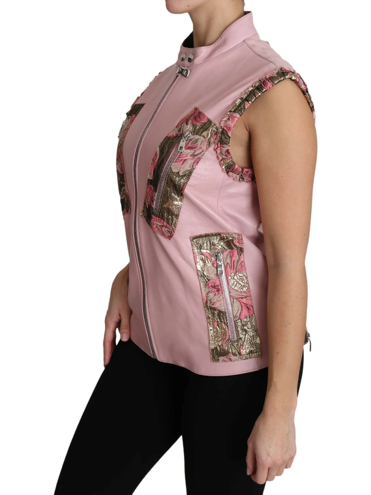 Pink Zippered Lamb Sleeveless Vest Leather Jacket alternative
