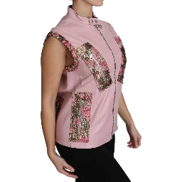 Pink Zippered Lamb Sleeveless Vest Leather Jacket