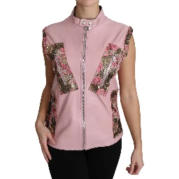 Pink Zippered Lamb Sleeveless Vest Leather Jacket