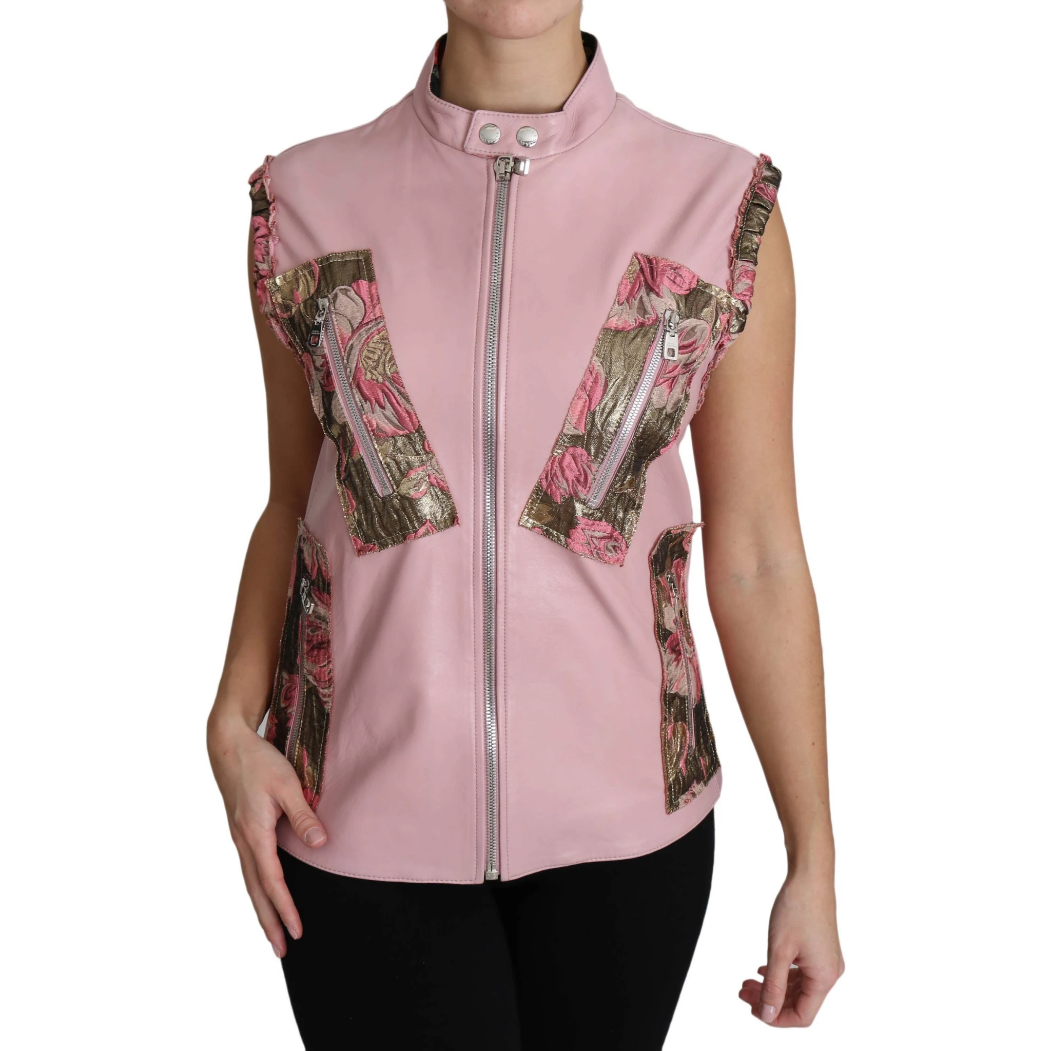 Pink Zippered Lamb Sleeveless Vest Leather Jacket