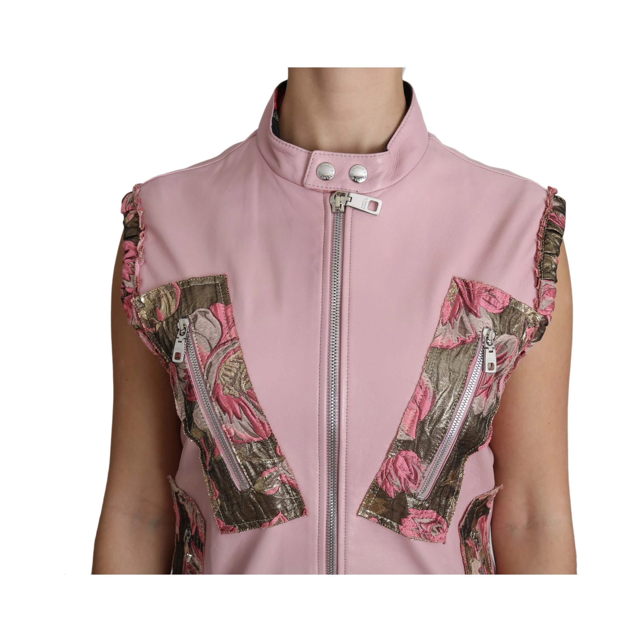 Pink Zippered Lamb Sleeveless Vest Leather Jacket