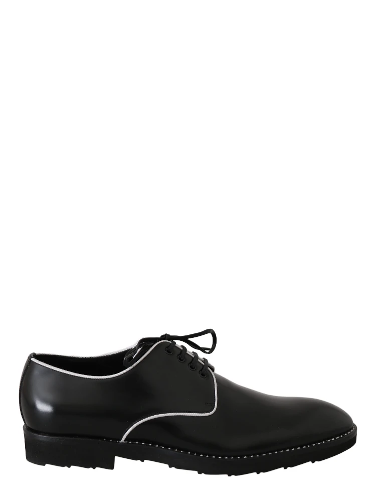 Black Leather White Line Dress Derby Shoes