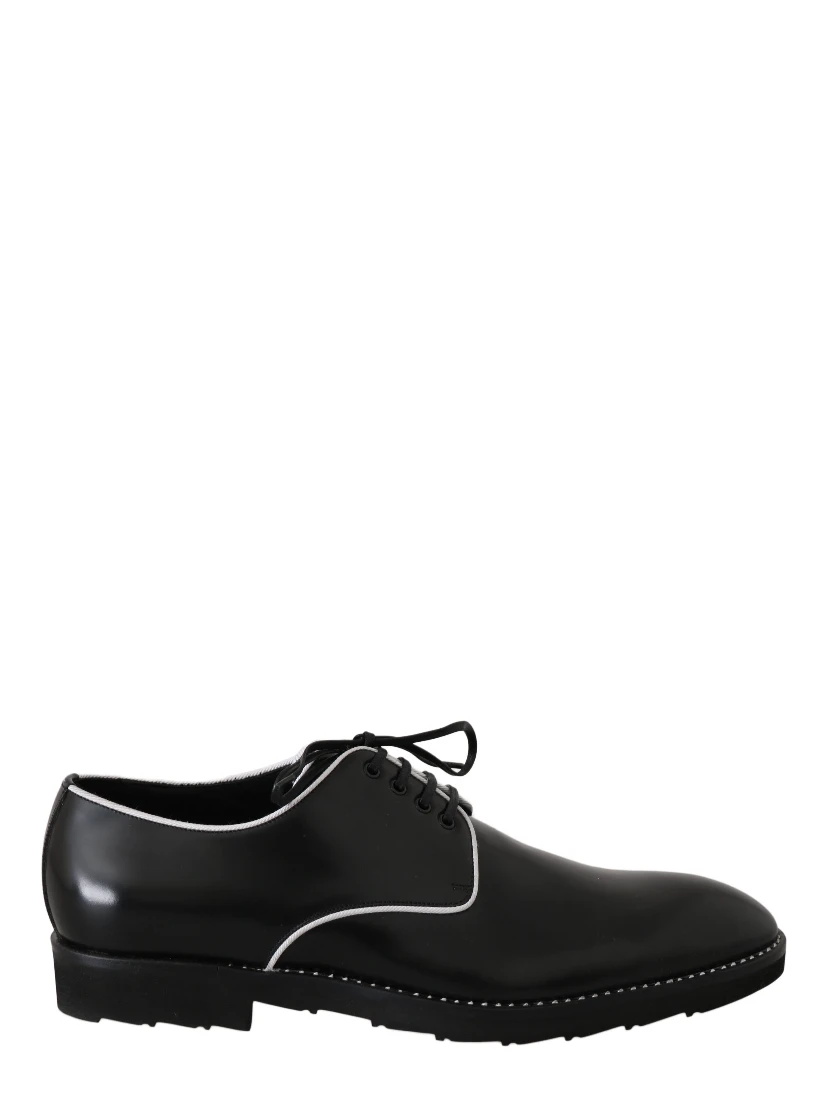 Black Leather White Line Dress Derby Shoes