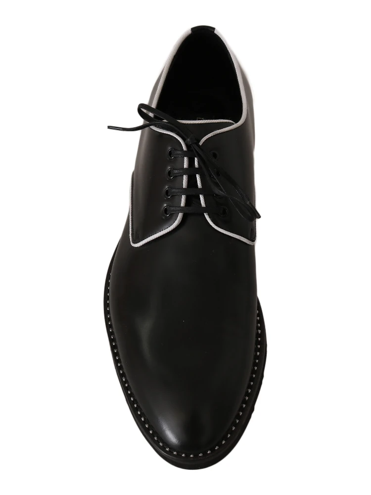 Black Leather White Line Dress Derby Shoes alternative