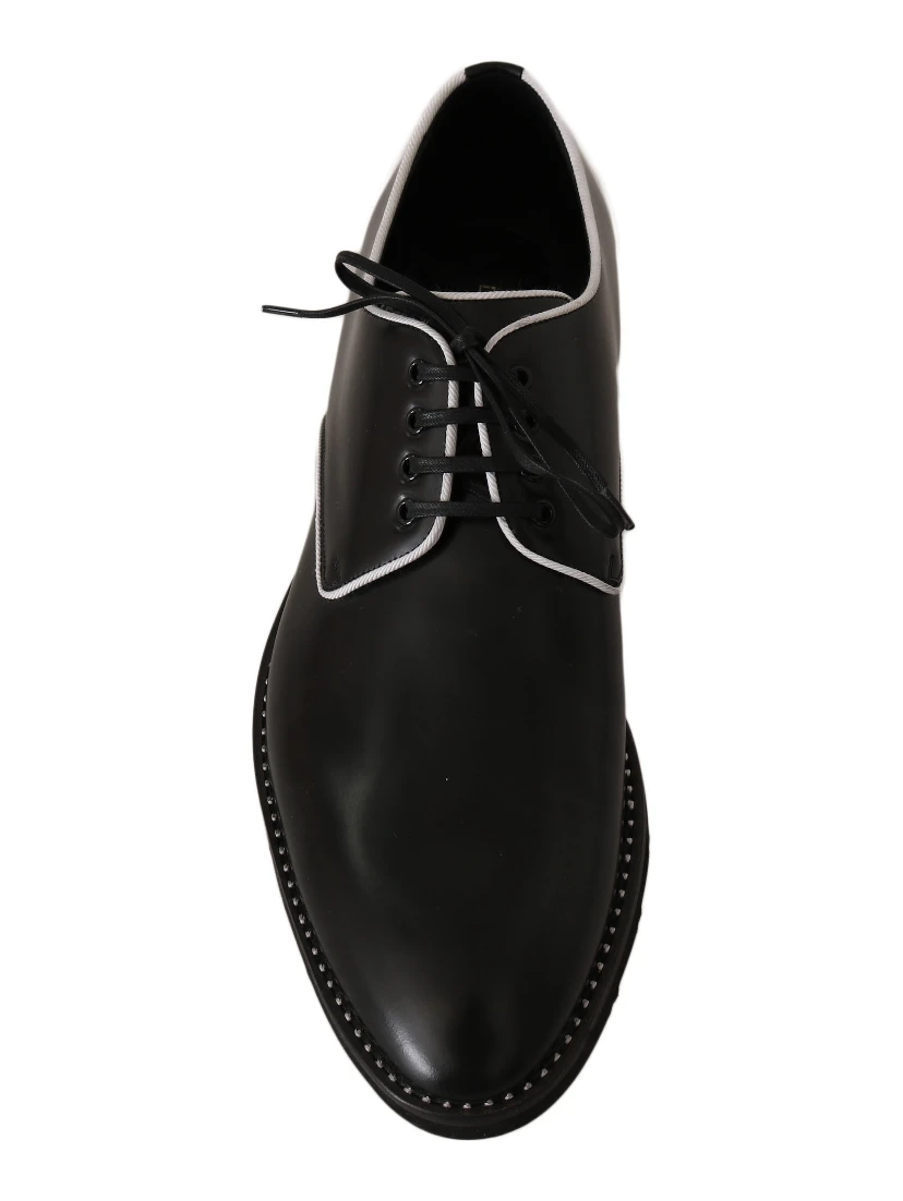 Black Leather White Line Dress Derby Shoes