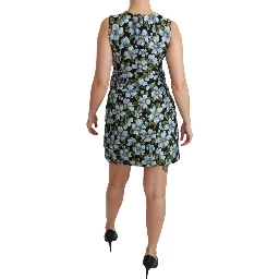 Blue Floral Brocade Gown Shift Dress