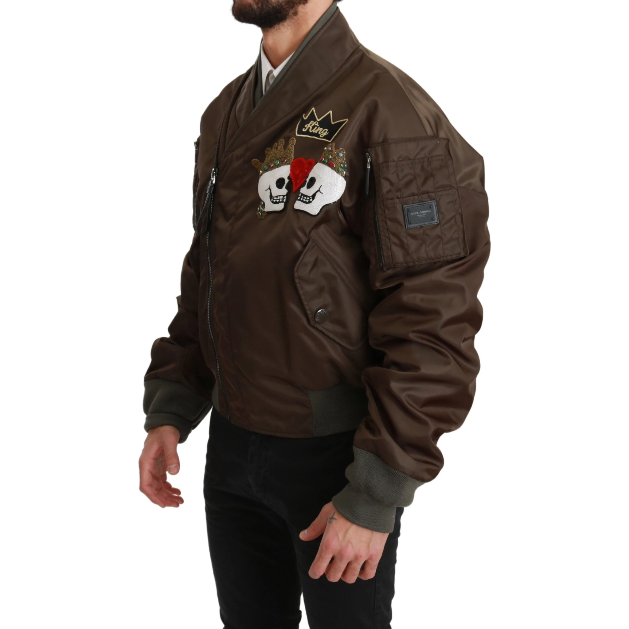 Brown Beaded Crown Skull Logo Jacket