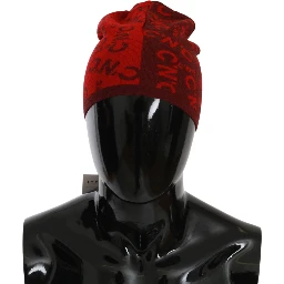 Red Wool Blend Branded Beanie Hat