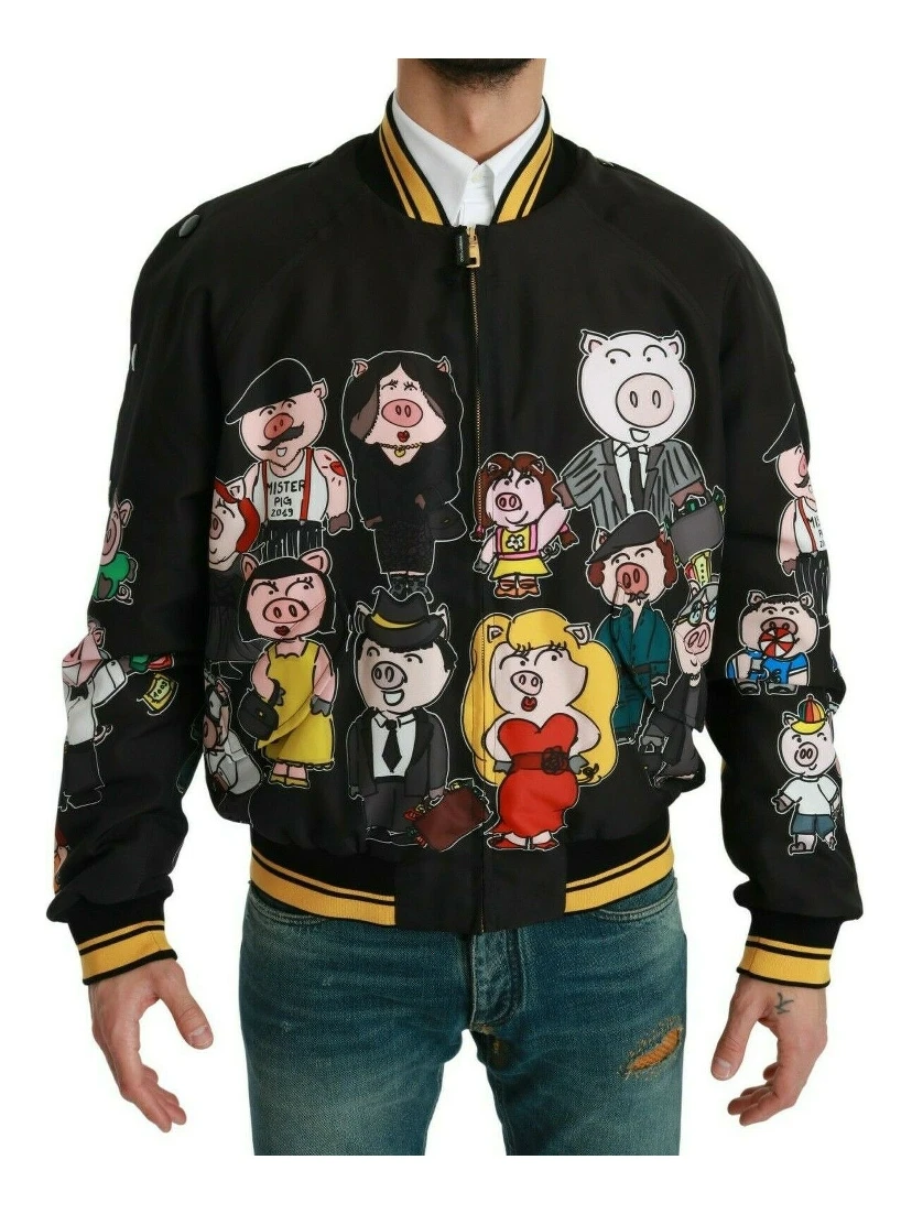 Black YEAR OF THE PIG Bomber Jacket