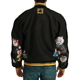 Black YEAR OF THE PIG Bomber Jacket