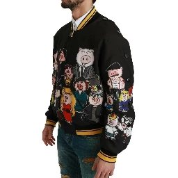 Black YEAR OF THE PIG Bomber Jacket
