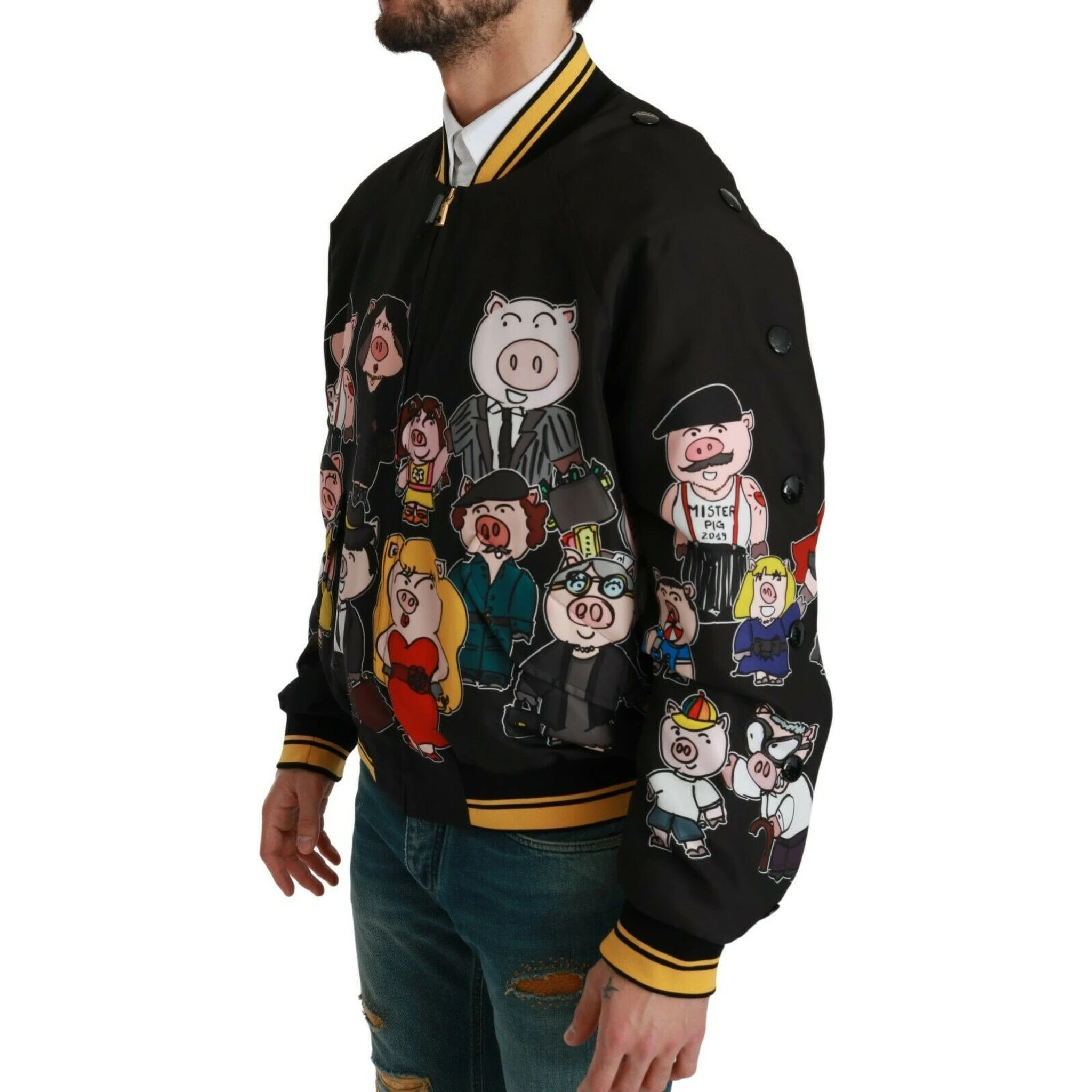 Black YEAR OF THE PIG Bomber Jacket