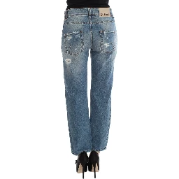 Blue Wash Cotton Boyfriend Fit Cropped Jeans