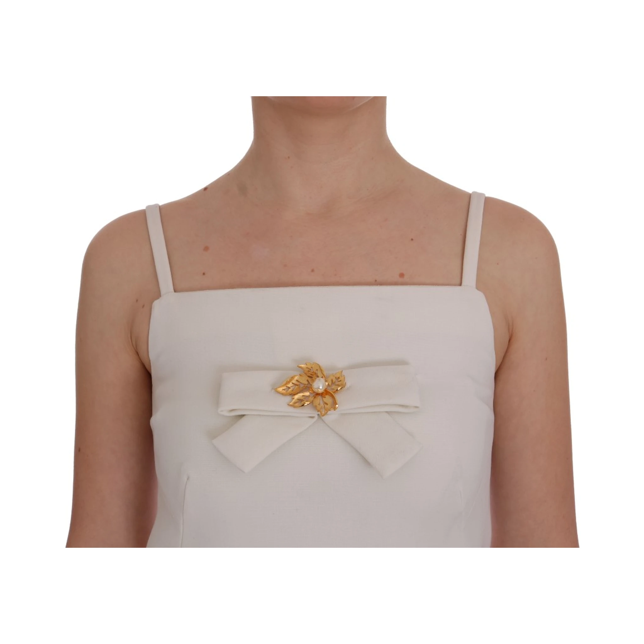 White Wool Stretch Brooch Shift Dress