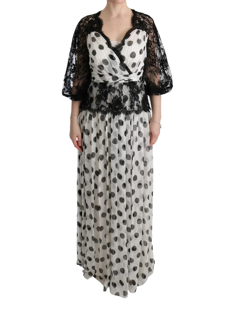 Black White Polka Dotted Floral Dress