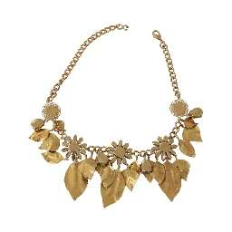 Green Leaves Gold Brass Crystal Flower Pendant Necklace