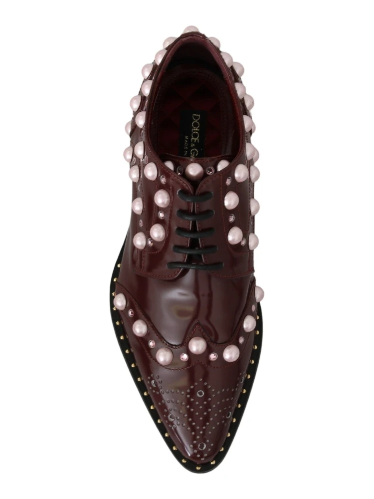 Bordeaux Leather Crystal Pearls Formal Shoes alternative